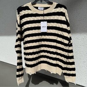 LNA Black and Cream‎ Striped Crew Neck Devi Sweater Medium NWT
